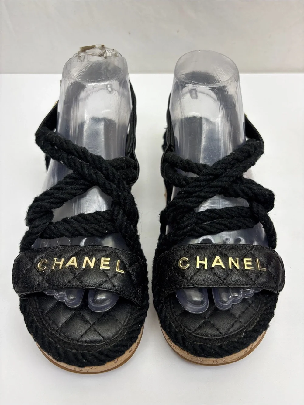 Made in Italy Black Quilted Rope Espadrille Sandals, SZ 8, box 18